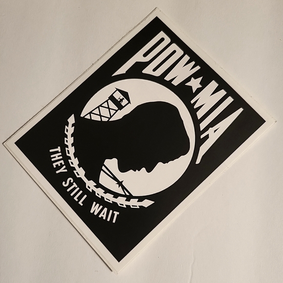 POW/MIA They Still Wait Motorcycle Helmet Bumper Sticker Decal Veteran VET - Picture 3 of 3